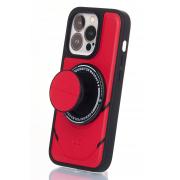 Чехол экокожа DC + PopSocket с поддержкой MagSafe для iPhone 13 Pro Max красный