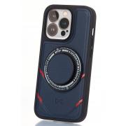 Чехол экокожа DC + PopSocket с поддержкой MagSafe для iPhone 13 Pro Max темно-синий