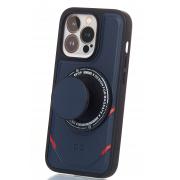 Чехол экокожа DC + PopSocket с поддержкой MagSafe для iPhone 13 Pro Max темно-синий