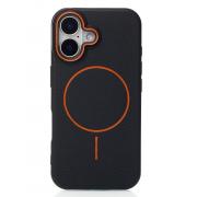 Силиконовый чехол Slim Ring Leather Textured с поддержкой MagSafe для iPhone 16 black