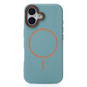 Силиконовый чехол Slim Ring Leather Textured с поддержкой MagSafe для iPhone 16 wave blue