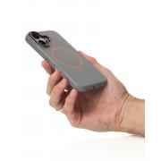 Силиконовый чехол Slim Ring Leather Textured с поддержкой MagSafe для iPhone 16 stone gray