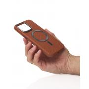 Чехол LUXURY Leather Case с поддержкой MagSafe для iPhone 14 Pro brown