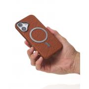 Чехол LUXURY Leather Case с поддержкой MagSafe для iPhone 16 brown