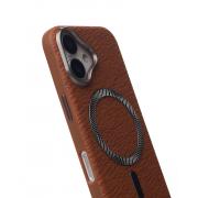 Чехол LUXURY Leather Case с поддержкой MagSafe для iPhone 16 brown