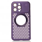 Металлический чехол MagSafe AROMA PERFORATED METAL для iPhone 14 Pro фиолетовый