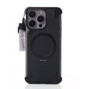 Металлический чехол MagSafe LEATHER METAL FRAME для iPhone 15 Pro Max черный