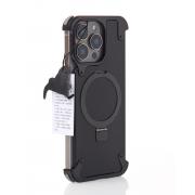 Металлический чехол MagSafe LEATHER METAL FRAME для iPhone 15 Pro Max черный