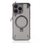 Металлический чехол MagSafe LEATHER METAL FRAME для iPhone 15 Pro Max серый