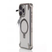 Металлический чехол MagSafe LEATHER METAL FRAME для iPhone 15 Pro Max серый