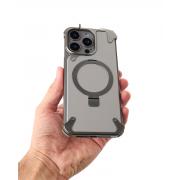 Металлический чехол MagSafe LEATHER METAL FRAME для iPhone 15 Pro Max серый