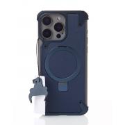 Металлический чехол MagSafe LEATHER METAL FRAME для iPhone 15 Pro Max темно-синий