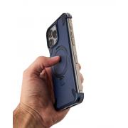 Металлический чехол MagSafe LEATHER METAL FRAME для iPhone 15 Pro Max темно-синий