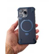 Металлический чехол MagSafe LEATHER METAL FRAME для iPhone 15 Pro Max темно-синий