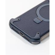 Металлический чехол MagSafe LEATHER METAL FRAME для iPhone 15 Pro Max темно-синий
