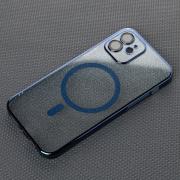 Пластиковый чехол MagSafe "Glitter" для iPhone 12 темно-синий