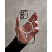 Пластиковый чехол MagSafe "Glitter" для iPhone 12 серебряный