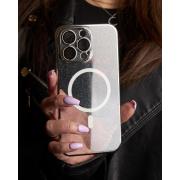 Пластиковый чехол MagSafe "Glitter" для iPhone 15 Pro Max серебряный