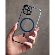 Пластиковый чехол MagSafe "Glitter" для iPhone 15 темно-синий