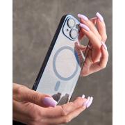 Пластиковый чехол MagSafe "Glitter" для iPhone 15 темно-синий