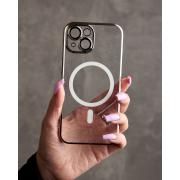 Пластиковый чехол MagSafe "Glitter" для iPhone 15 серебряный