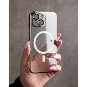Пластиковый чехол MagSafe "Glitter" для iPhone 15 серебряный