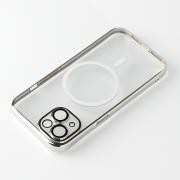 Пластиковый чехол MagSafe "Glitter" для iPhone 15 серебряный