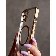 Пластиковый чехол MagSafe "Glitter" для iPhone 15 золотой