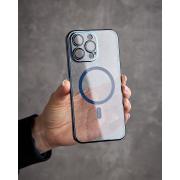 Пластиковый чехол MagSafe "Glitter" для iPhone 15 Pro Max темно-синий