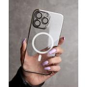 Пластиковый чехол MagSafe "Glitter" для iPhone 15 Pro серебряный