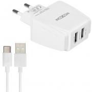 Сетевое зарядное устройство MOXOM 2в1 Type-C 2USB/2.4A (MX-HC03) белый