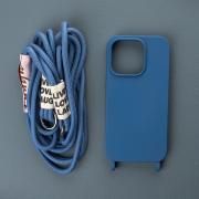 Силиконовый чехол с длинным ремешком Cord для iPhone 15 синий