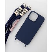 Силиконовый чехол с длинным ремешком Cord для iPhone 15 темно-синий