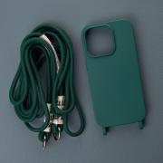 Силиконовый чехол с длинным ремешком Cord для iPhone 15 темно-зеленый