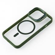 Силиконовый чехол MagSafe CAMERA GLASS PROTECTION для iPhone 15 Pro Max темно-зеленый