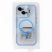 Силиконовый чехол MagSafe CAMERA GLASS PROTECTION для iPhone 16 голубой