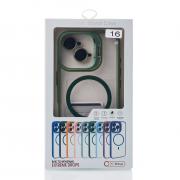 Силиконовый чехол MagSafe CAMERA GLASS PROTECTION для iPhone 16 Plus темно-зеленый