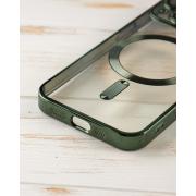 Силиконовый чехол SHINING с поддержкой MagSafe для iPhone 15 зеленый