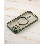 Силиконовый чехол SHINING с поддержкой MagSafe для iPhone 15 зеленый