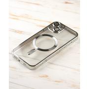 Силиконовый чехол SHINING with MagSafe для iPhone 15 Plus серебряный
