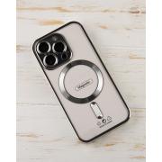 Силиконовый чехол SHINING с поддержкой MagSafe для iPhone 15 Pro Max серебряный