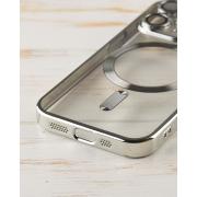 Силиконовый чехол SHINING с поддержкой MagSafe для iPhone 15 Pro Max серебряный