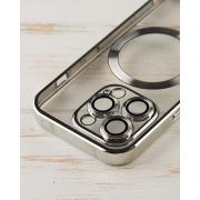 Силиконовый чехол SHINING с поддержкой MagSafe для iPhone 15 Pro Max серебряный