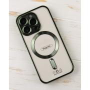 Силиконовый чехол SHINING с поддержкой MagSafe для iPhone 15 Pro Max зеленый