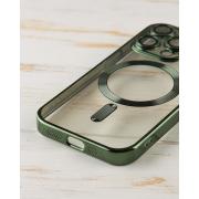 Силиконовый чехол SHINING с поддержкой MagSafe для iPhone 15 Pro Max зеленый