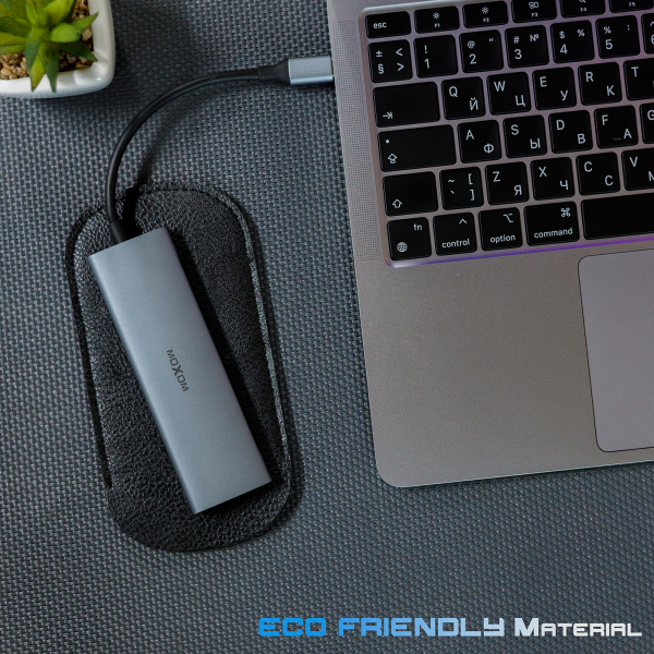 USB HUB MOXOM (MX-HB01) 5in1 Type-C to USB/ 4*USB3.0 + 1*PD серый