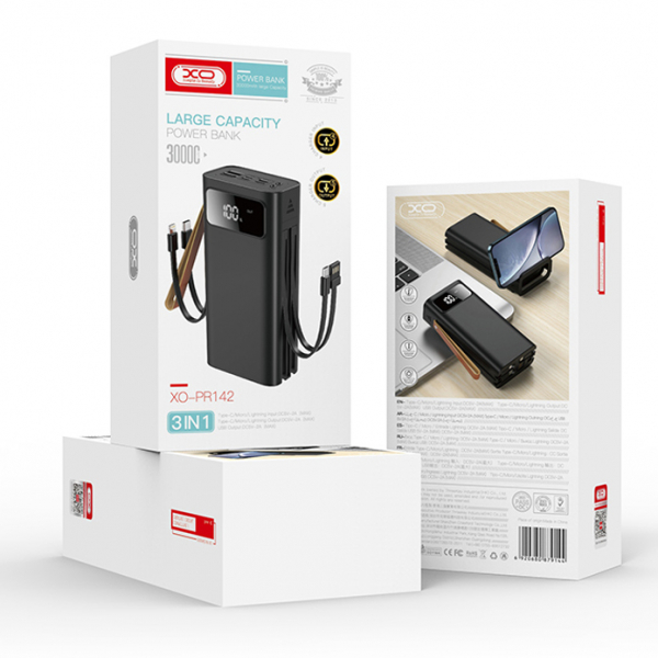 АКБ PowerBank XO PR142 (30000 mAh) 4 input, 5 output черный