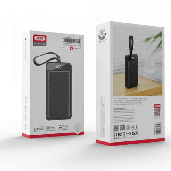 АКБ PowerBank XO PR156 (30000 mAh) QC22.5W/PD20W черный
