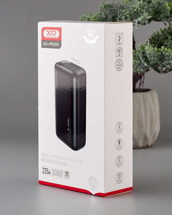 АКБ PowerBank XO PR200 (30000 mAh) QC22.5W/PD20W/Digital Display черный