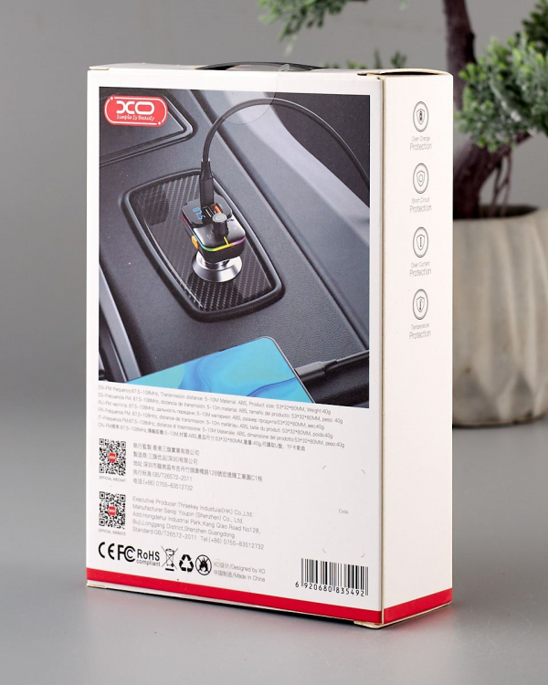 FM модулятор XO (BCC09) Bluetooth+PD/25W+TF Card черный